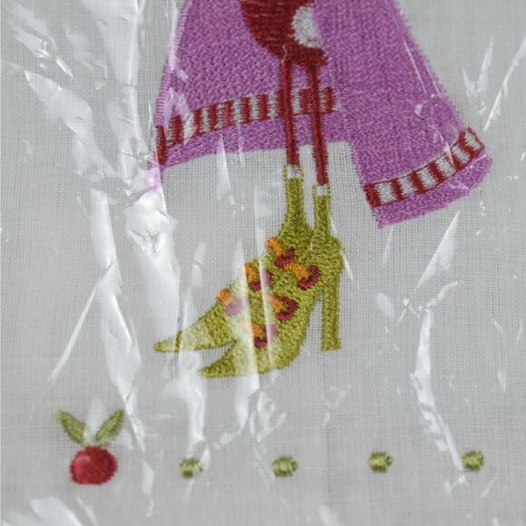 Patience Brewster 12 days calling bird in heels Christmas embroidered tea towel - Picture 4 of 6